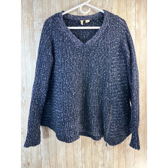 MOTH Anthropologie Sweater Womens Medium Navy Blue‎ Cable Knit Wool Alpaca Blend - Picture 3 of 10